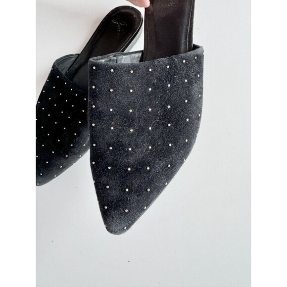 JOIE Aderes Black Suede Leather Studded Pointed Toe Slides Mules Flats, Size 39 - Picture 6 of 15